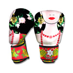 Frida Kahlo And Pink Flower Print Boxing Gloves