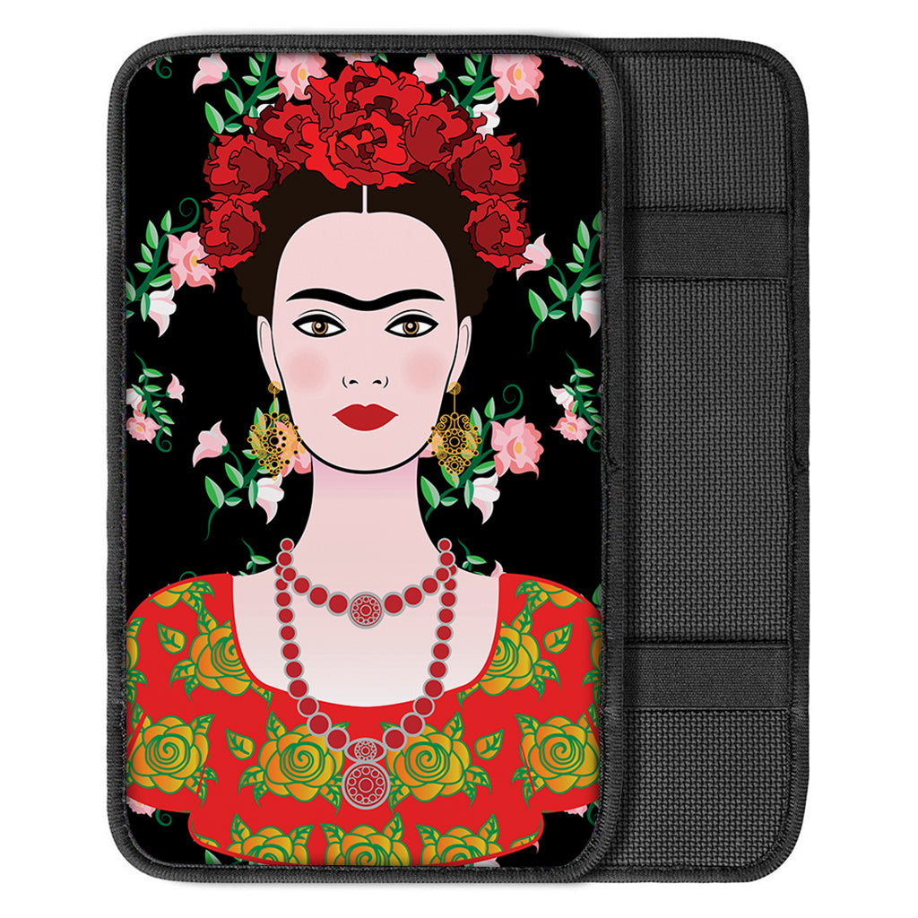 Frida Kahlo And Pink Flower Print Car Center Console Cover