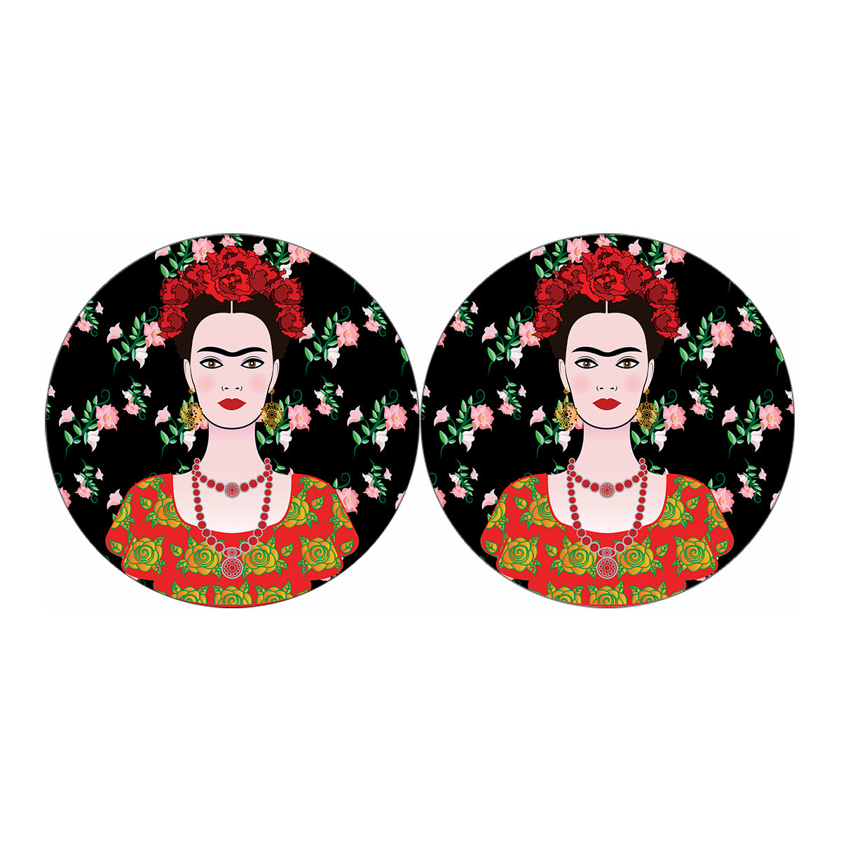 Frida Kahlo And Pink Flower Print Car Coasters