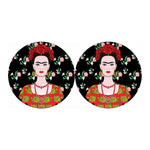 Frida Kahlo And Pink Flower Print Car Coasters