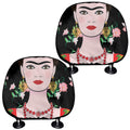 Frida Kahlo And Pink Flower Print Car Headrest Covers