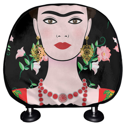 Frida Kahlo And Pink Flower Print Car Headrest Covers