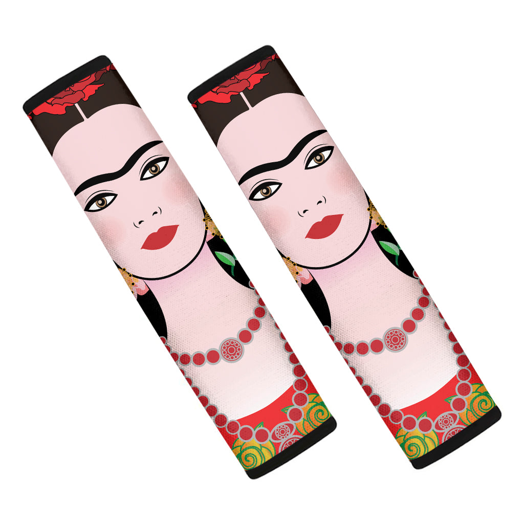 Frida Kahlo And Pink Flower Print Car Seat Belt Covers