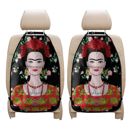 Frida Kahlo And Pink Flower Print Car Seat Organizers