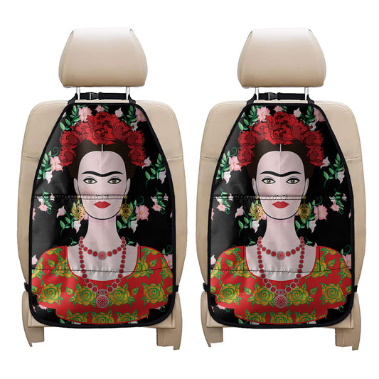 Frida Kahlo And Pink Flower Print Car Seat Organizers