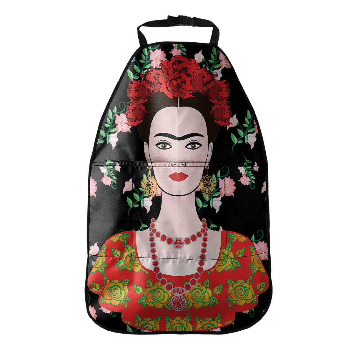 Frida Kahlo And Pink Flower Print Car Seat Organizers