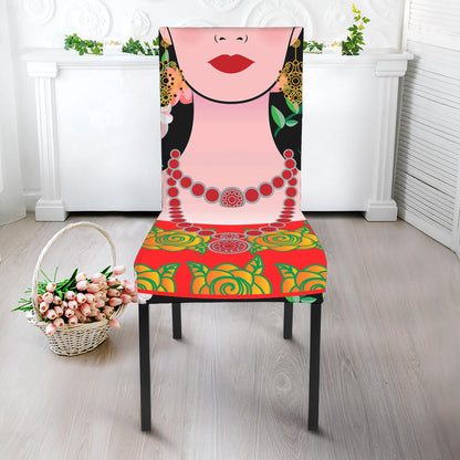 Frida Kahlo And Pink Flower Print Dining Chair Slipcover