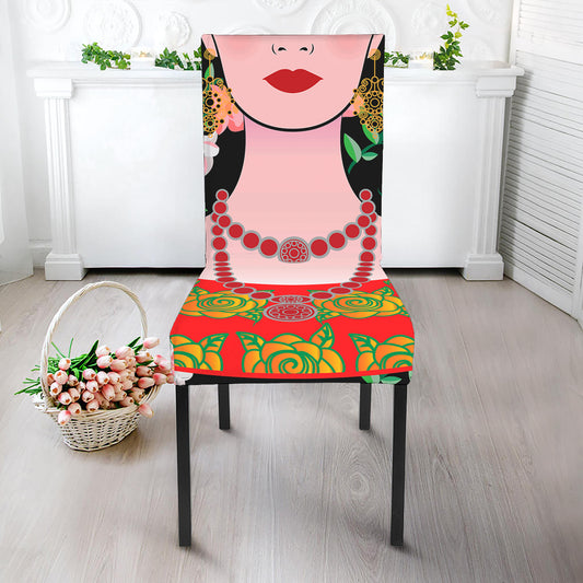 Frida Kahlo And Pink Flower Print Dining Chair Slipcover