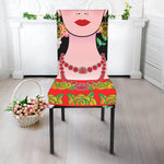 Frida Kahlo And Pink Flower Print Dining Chair Slipcover