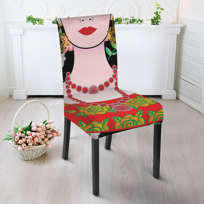 Frida Kahlo And Pink Flower Print Dining Chair Slipcover