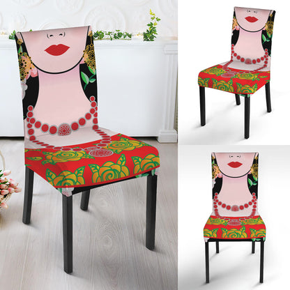 Frida Kahlo And Pink Flower Print Dining Chair Slipcover