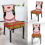 Frida Kahlo And Pink Flower Print Dining Chair Slipcover
