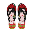 Frida Kahlo And Pink Flower Print Flip Flops