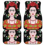 Frida Kahlo And Pink Flower Print Front and Back Car Floor Mats