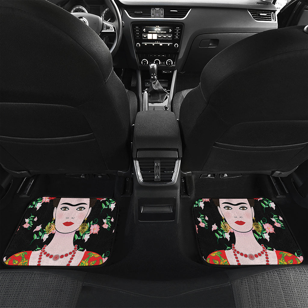 Frida Kahlo And Pink Flower Print Front and Back Car Floor Mats