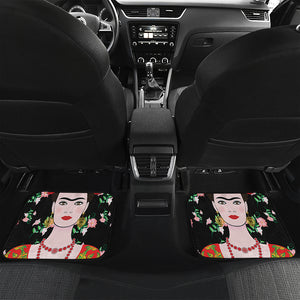 Frida Kahlo And Pink Flower Print Front and Back Car Floor Mats