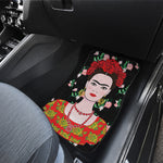 Frida Kahlo And Pink Flower Print Front and Back Car Floor Mats