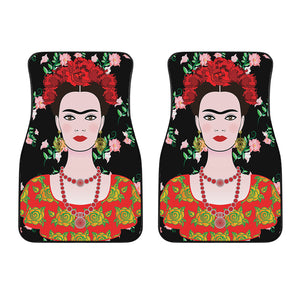 Frida Kahlo And Pink Flower Print Front Car Floor Mats