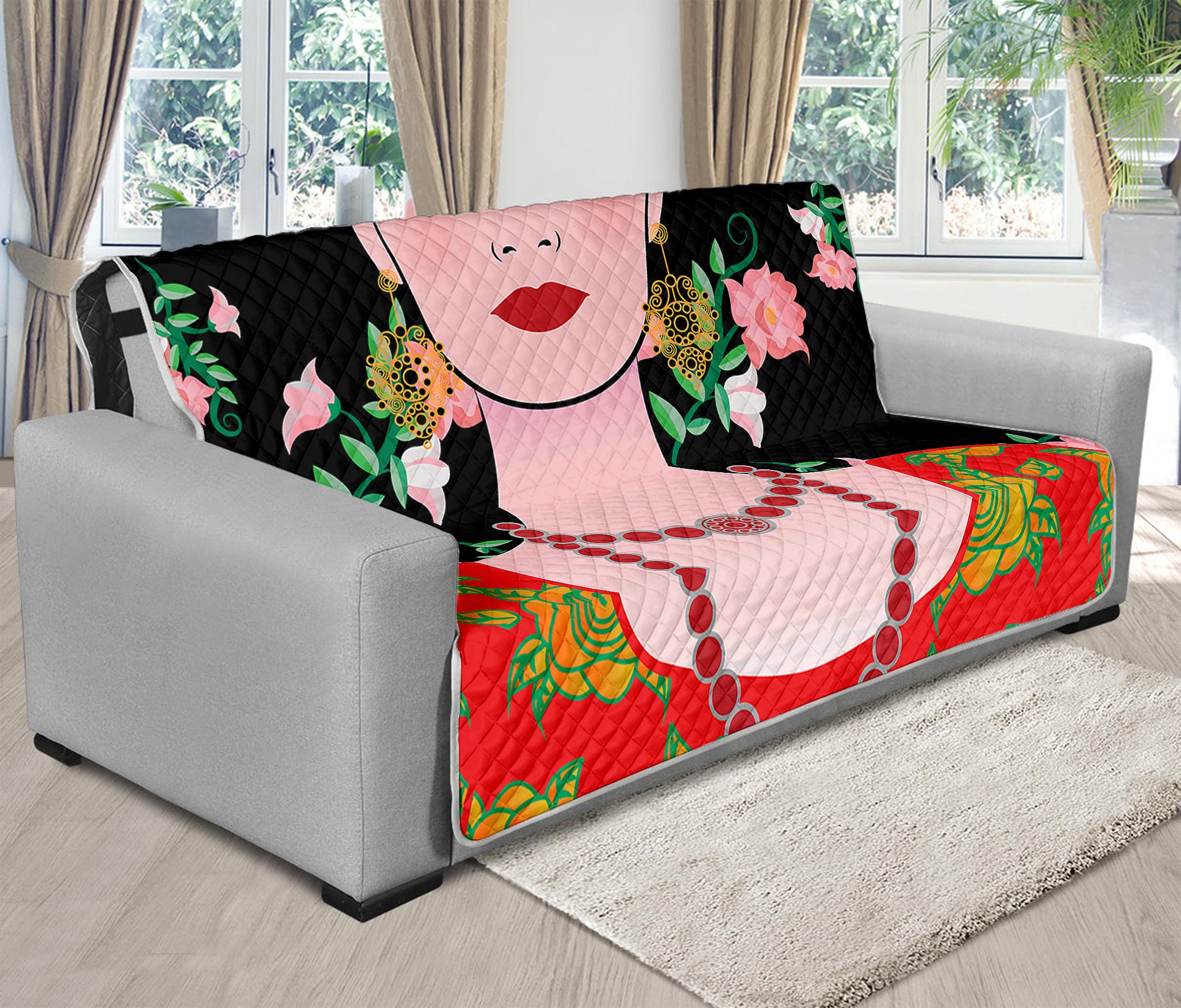 Frida Kahlo And Pink Flower Print Futon Protector