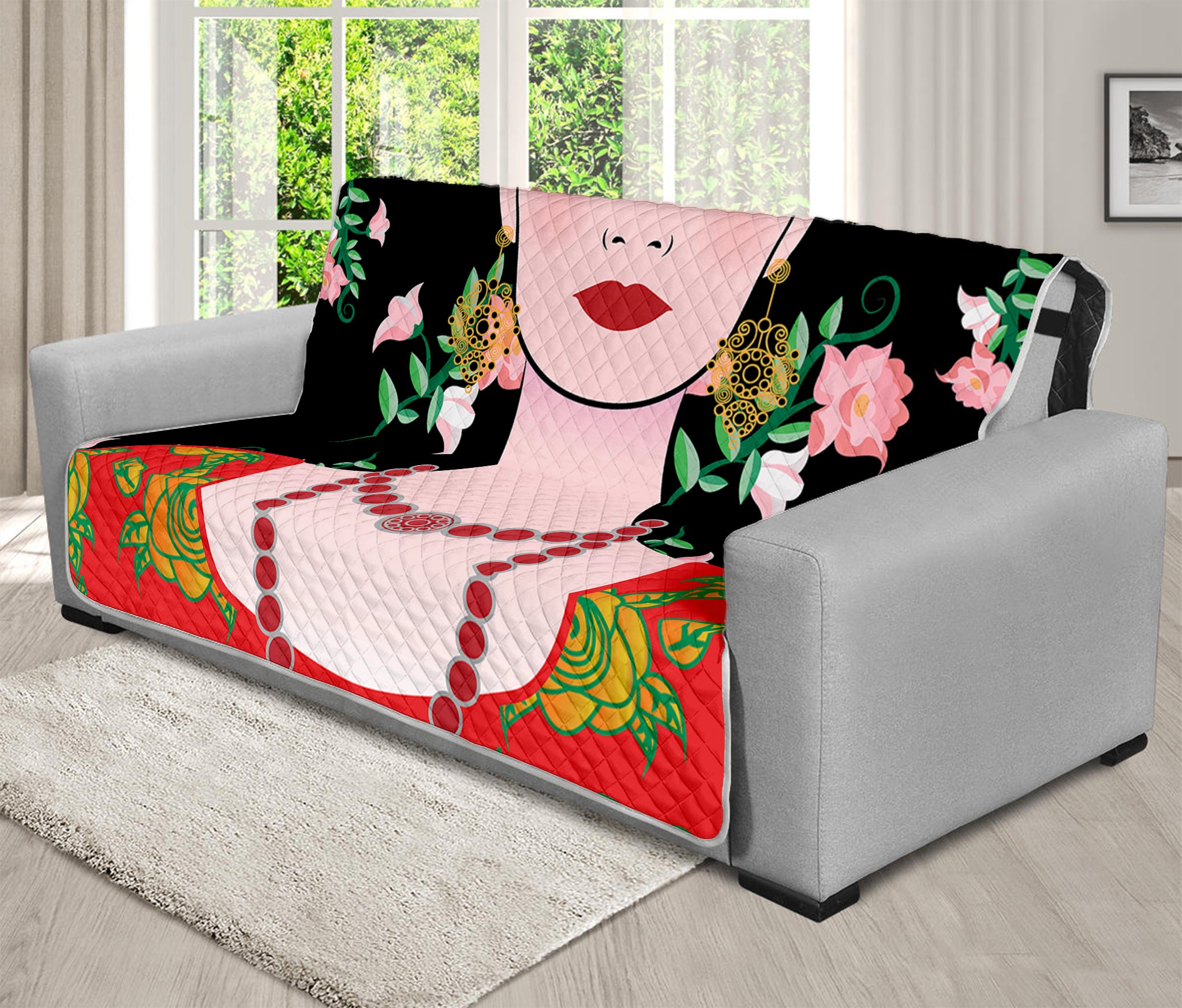 Frida Kahlo And Pink Flower Print Futon Protector