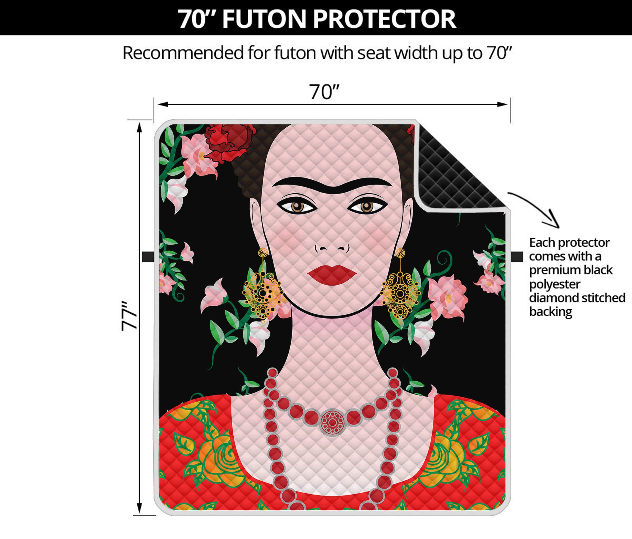 Frida Kahlo And Pink Flower Print Futon Protector