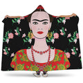 Frida Kahlo And Pink Flower Print Hooded Blanket