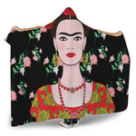 Frida Kahlo And Pink Flower Print Hooded Blanket