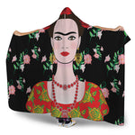 Frida Kahlo And Pink Flower Print Hooded Blanket
