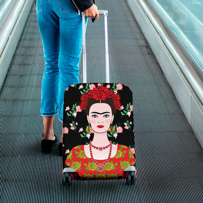 Frida Kahlo And Pink Flower Print Luggage Cover