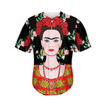 Frida Kahlo And Pink Flower Print Men's Baseball Jersey