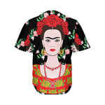 Frida Kahlo And Pink Flower Print Men's Baseball Jersey