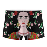 Frida Kahlo And Pink Flower Print Men's Boxer Briefs