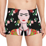 Frida Kahlo And Pink Flower Print Men's Boxer Briefs
