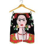 Frida Kahlo And Pink Flower Print Men's Shorts
