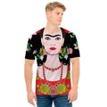 Frida Kahlo And Pink Flower Print Men's T-Shirt