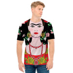 Frida Kahlo And Pink Flower Print Men's T-Shirt