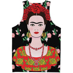 Frida Kahlo And Pink Flower Print Men's Tank Top