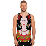 Frida Kahlo And Pink Flower Print Men's Tank Top