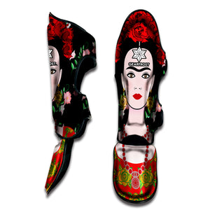 Frida Kahlo And Pink Flower Print Muay Thai Shin Guard