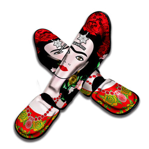 Frida Kahlo And Pink Flower Print Muay Thai Shin Guard