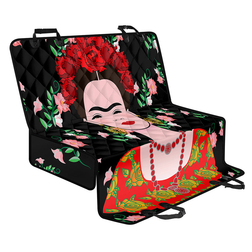 Frida Kahlo And Pink Flower Print Pet Car Back Seat Cover