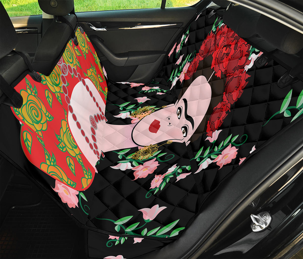 Frida Kahlo And Pink Flower Print Pet Car Back Seat Cover