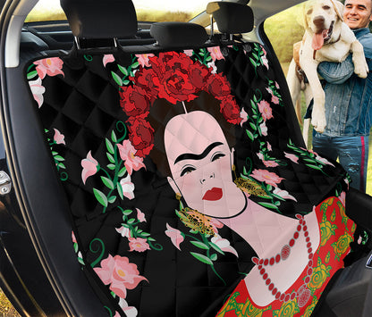 Frida Kahlo And Pink Flower Print Pet Car Back Seat Cover