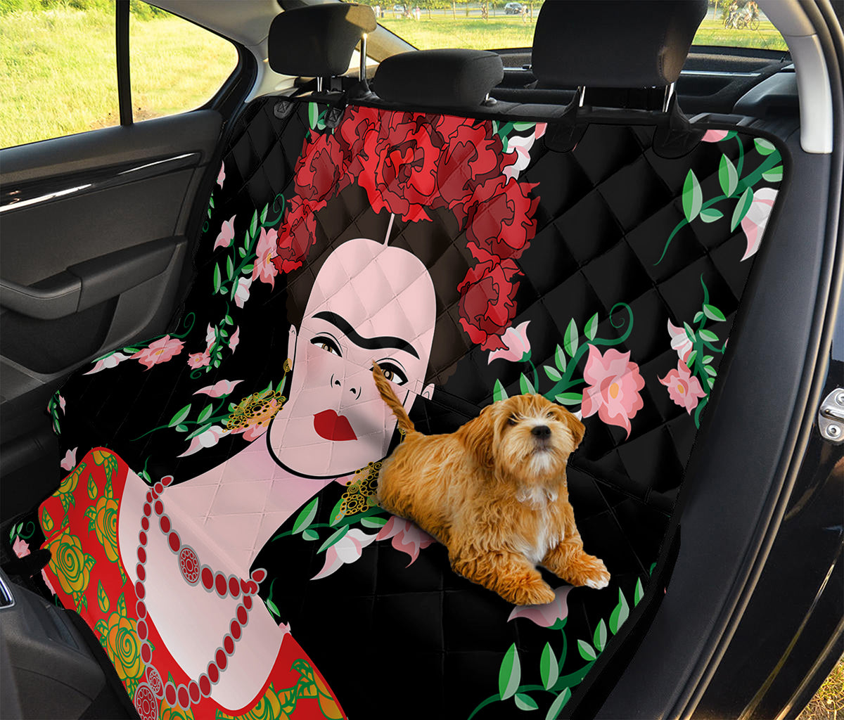 Frida Kahlo And Pink Flower Print Pet Car Back Seat Cover