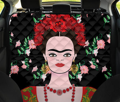Frida Kahlo And Pink Flower Print Pet Car Back Seat Cover