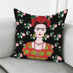 Frida Kahlo And Pink Flower Print Pillow Cover