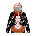 Frida Kahlo And Pink Flower Print Pullover Hoodie