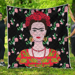 Frida Kahlo And Pink Flower Print Quilt