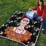 Frida Kahlo And Pink Flower Print Quilt