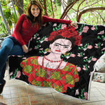 Frida Kahlo And Pink Flower Print Quilt